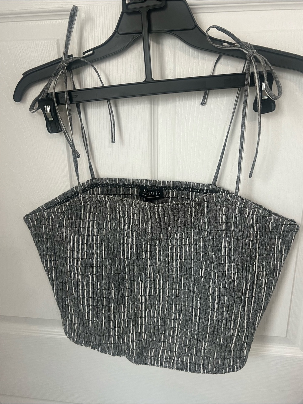 Eloquii Gray Metallic Smocked Tie-Shoulder Crop Top